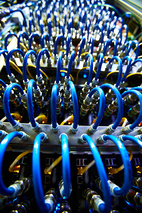 Row of cables in supercomputer center