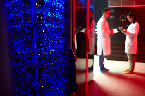 People working in supercomputer center