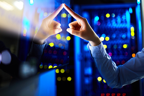 Male hand touching data display in study center