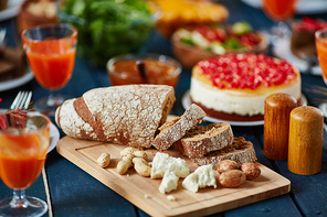 Sliced rye bread on holiday dinner table