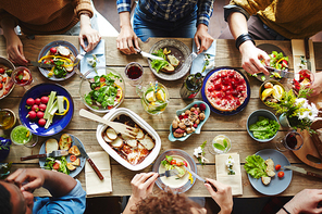 Top view of friends having lunch