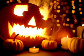 Spooky Halloween pumpkin and other traditional symbols