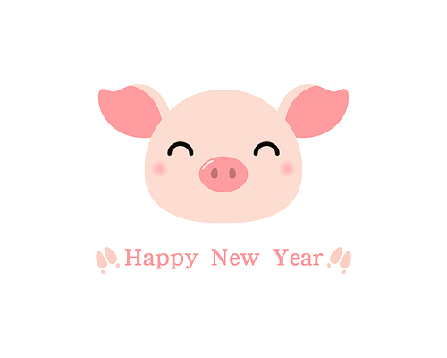 2019 Chinese New Year greeting card with cute pig head, hoof , text. Isolated objectson on white . Vector illustration. Design concept holiday banner, decorative element.