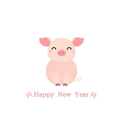 2019 Chinese New Year greeting card with cute pig, hoof , text. Isolated objectson on white . Vector illustration. Design concept holiday banner, decorative element.