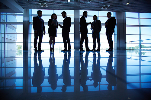 Group of business people communicating in the hall