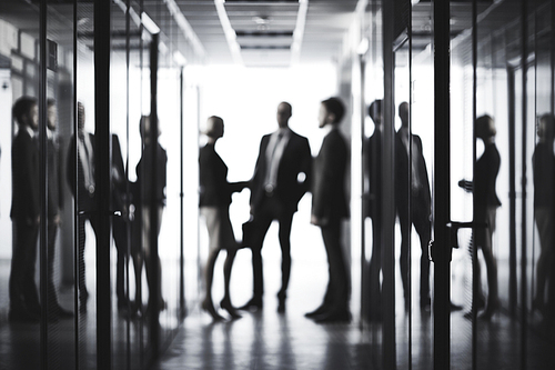 Black and white image of business people at office