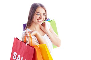 Pretty shopper with multi-color paperbags