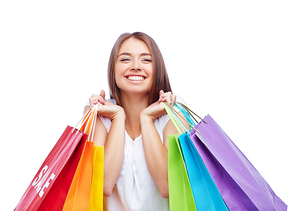 Joyful customer with several paperbags