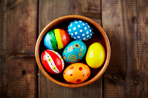 High angle view of multicolored eggs