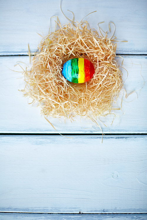Colorful egg in a nest