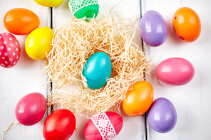 Easter background with colorful eggs