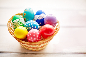 Easter painted eggs in small basket