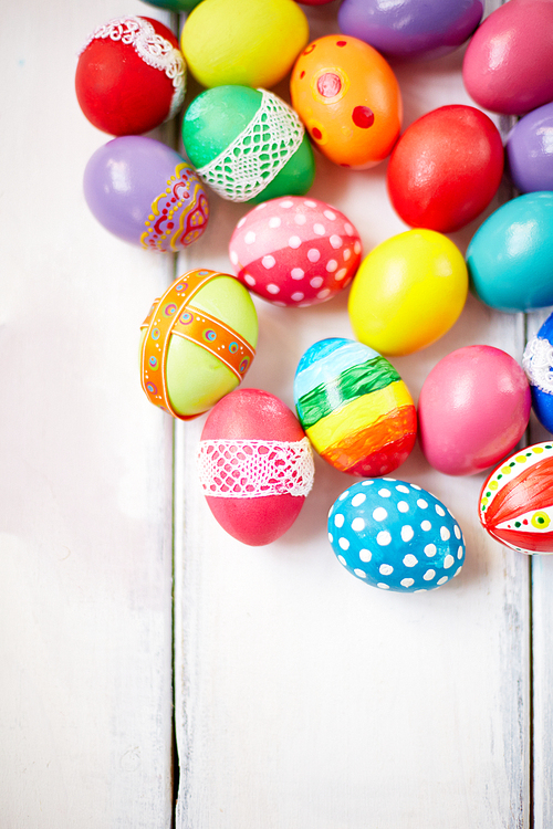 Creatively painted colorful Easter eggs