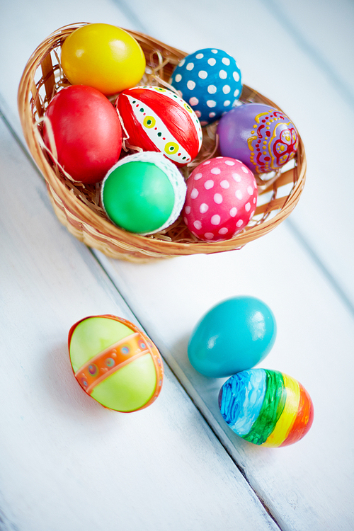 Basket with creative symbols of Easter