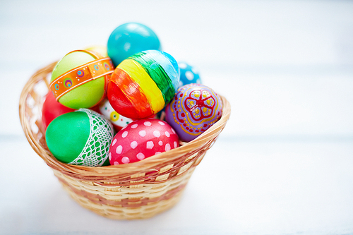Easter decorations in small basket