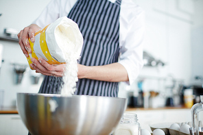 Master class of pastry-chef preparing dough for tasty homemade buns