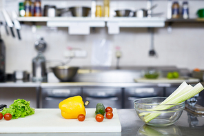 Healthy and fresh food on workplace of chef