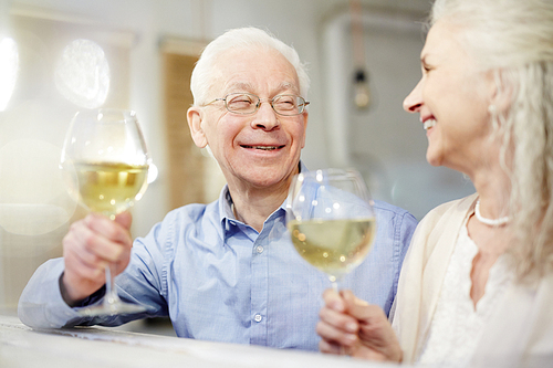 Happy seniors with wine toasting in restaurant