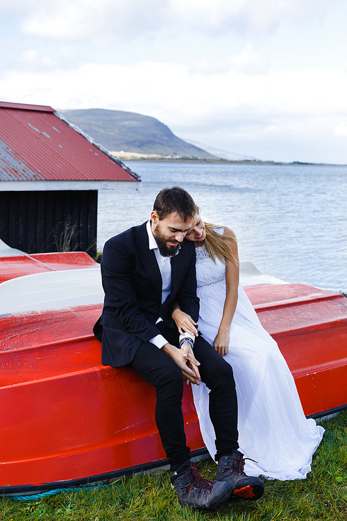 Serene married couple having rest in Iceland