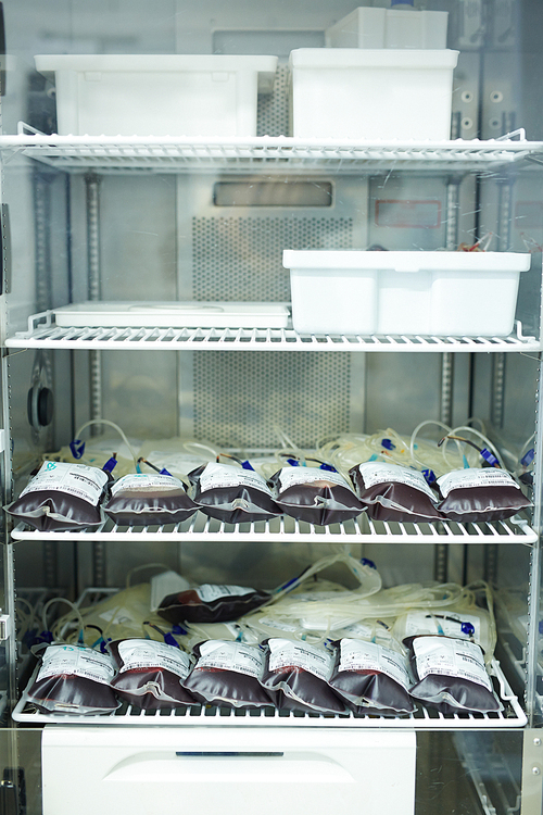 Refrigerator with fresh blood in blood-bags