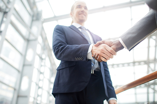 Intercultural men handshaking after making business agreement