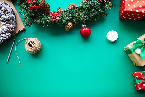 Green Christmas background with copyspace for your text and decorative stuff