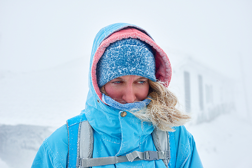 Portrait of a woman hiking in winter