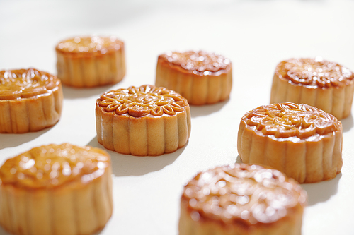 Traditional Chinese pastry prepared for mid autumn festival, selective focus