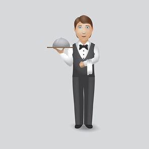 waiter holding tray with cloche