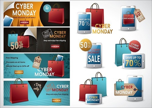 collection of cyber monday sale icons