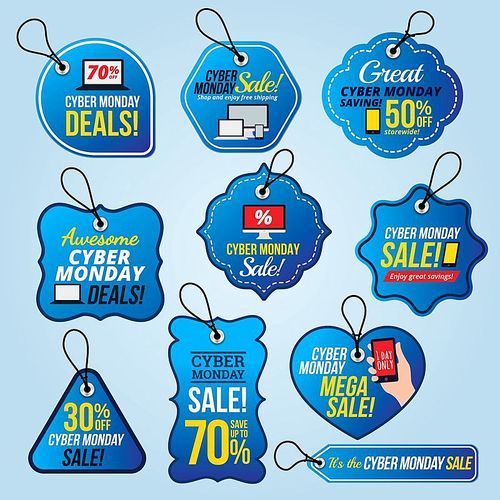 set of cyber monday sale tags