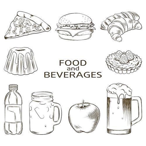set of food and beverages