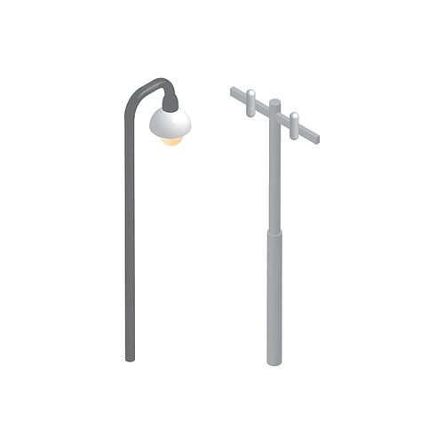 isometric street lamp with electric pole