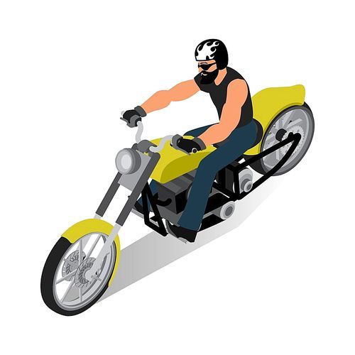 isometric man riding on motorbike