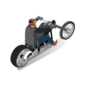 isometric man riding on motorbike