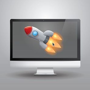 monitor with rocket