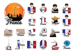 set of france tourism icons