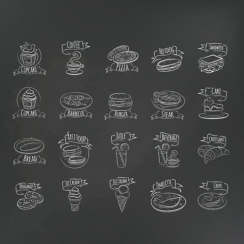 collection of food menu icons