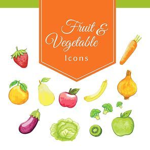 collection of fruit and vegetables icons