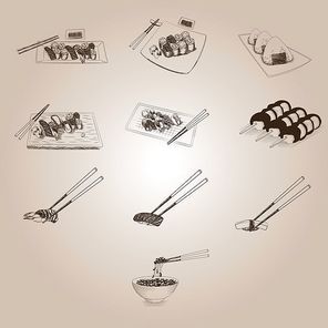 collection of japanese food icons