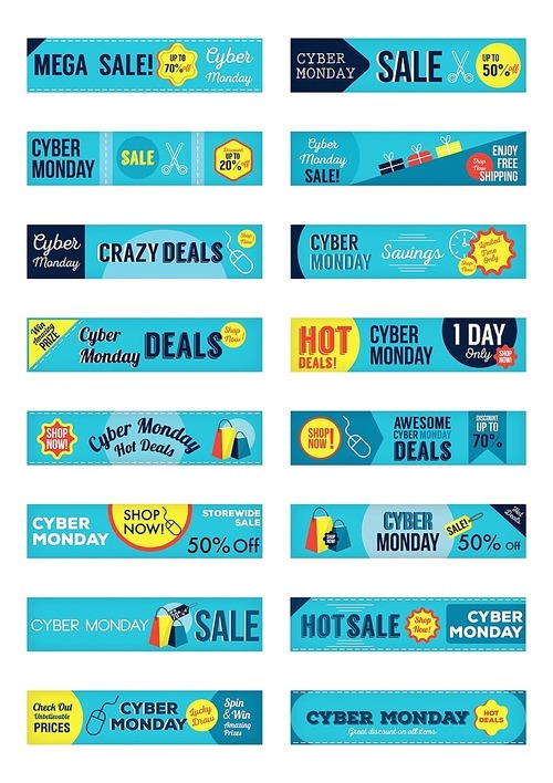 set of cyber monday sale banners