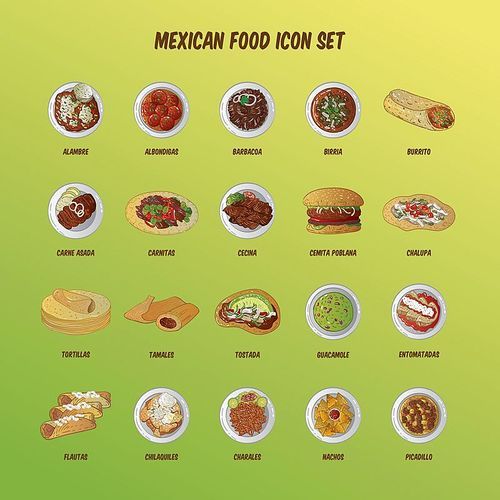 mexican food icon set
