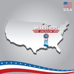 navigation pointer indicating mississippi on usa map