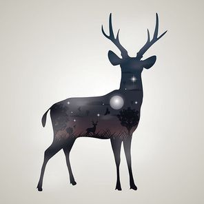 double exposure of deer and forest