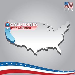 navigation pointer indicating california on usa map