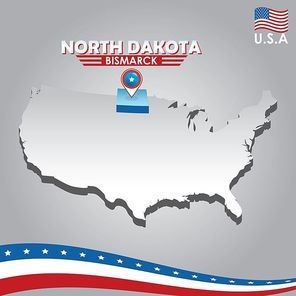 navigation pointer indicating north dakota on usa map