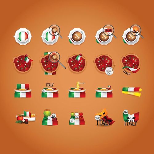 italian food and beverage icon set