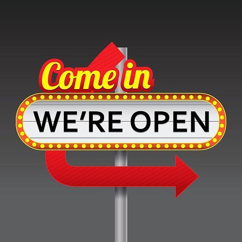 come in we're open signboard