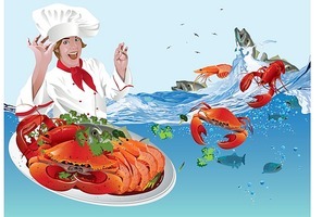 chef with seafood