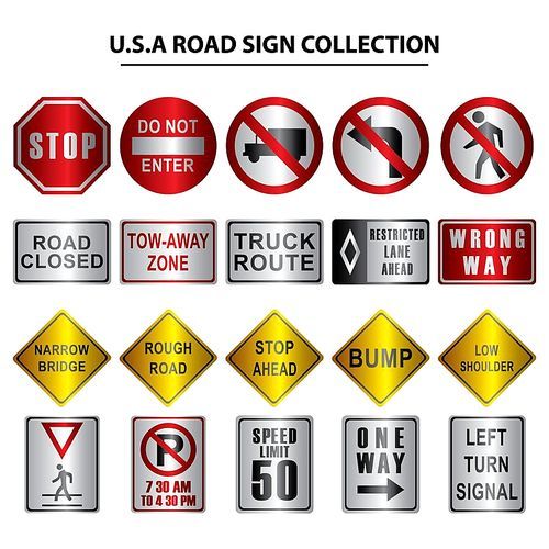collection of usa road signs